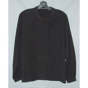 ANNE KLEIN Vintage Black Sz 10 Church Office Pleated Front Long Sleeve Blouse